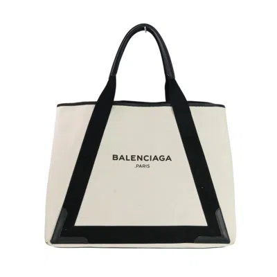 Pre-owned Balenciaga Black Ivory Canvas Leather Tote Bag () In Multi