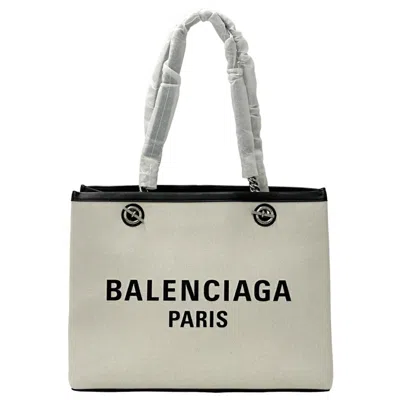 Pre-owned Balenciaga Black Ivory Canvas Leather Tote Bag () In Multi