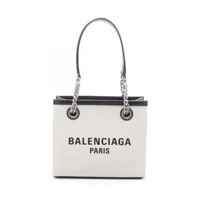 Pre-owned Balenciaga Black Ivory Canvas Leather Tote Bag () In Multi