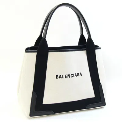 Pre-owned Balenciaga Black Ivory Cotton Canvas Leather Handbag Tote Bag ()