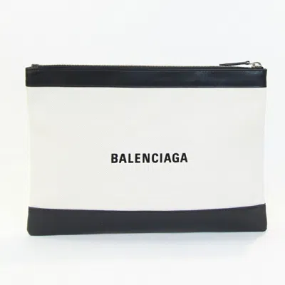 Pre-owned Balenciaga Black Ivory Leather Canvas Clutch Bag ()