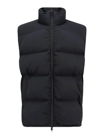 Balenciaga Logo Print Zip-up Down Vest In Black