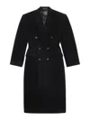 Balenciaga Cinched Double-breasted Wool Coat In Black
