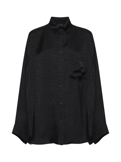 Balenciaga Black Pajama-style Shirt With Jacquard Logos