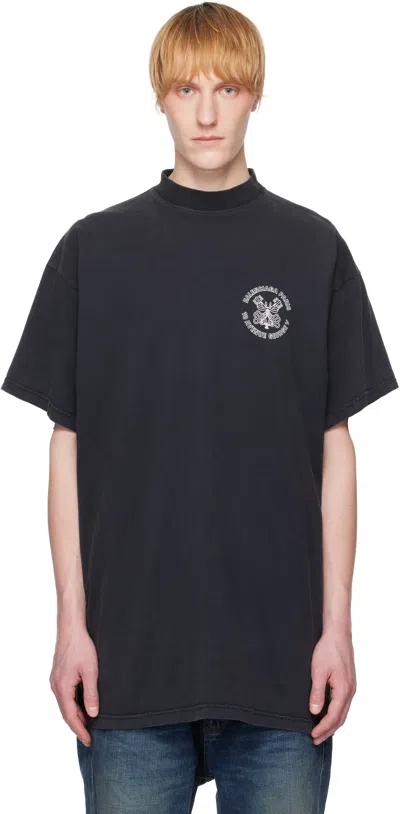 Balenciaga Black Key Crest Vintage Jersey Oversized T-shirt In 9374