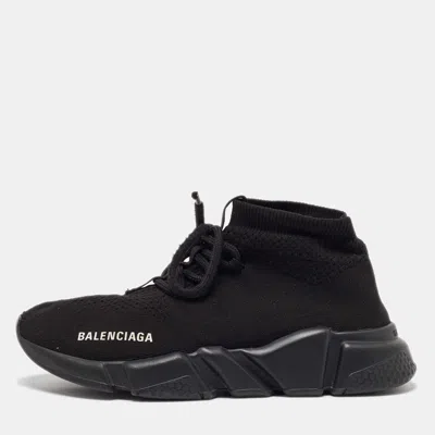 Pre-owned Balenciaga Black Knit Fabric Speed 2.0 Lace Up Sneakers Size 37
