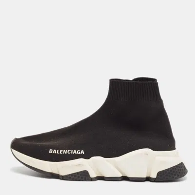 Pre-owned Balenciaga Black Knit Fabric Speed Trainer High Top Sneakers Size 36