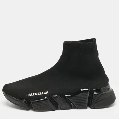 Pre-owned Balenciaga Black Knit Fabric Speed Trainer High Top Sneakers Size 37