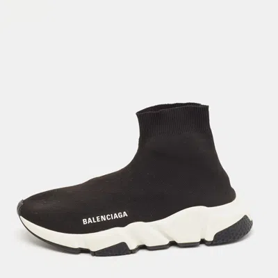Pre-owned Balenciaga Black Knit Fabric Speed Trainer High Top Sneakers Size 38