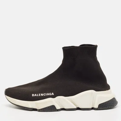 Pre-owned Balenciaga Black Knit Fabric Speed Trainer High Top Sneakers Size 38