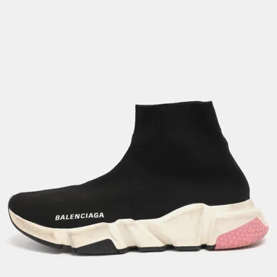 Pre-owned Balenciaga Black Knit Fabric Speed Trainer High Top Sneakers Size 38