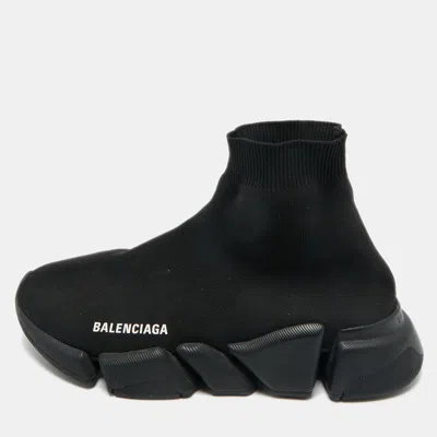 Pre-owned Balenciaga Black Knit Fabric Speed Trainer High Top Sneakers Size 39