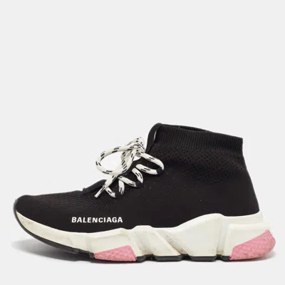 Pre-owned Balenciaga Black Knit Fabric Speed Trainer Lace Up Sneakers Size 37