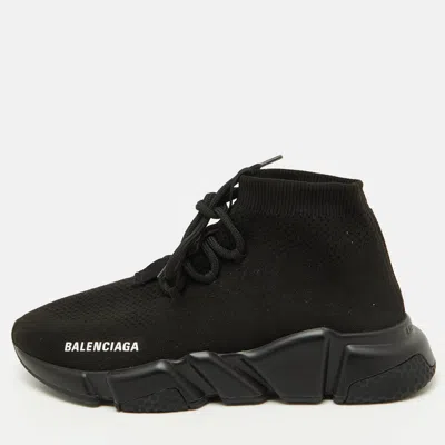 Pre-owned Balenciaga Black Knit Fabric Speed Trainer Lace Up Sneakers Size 38