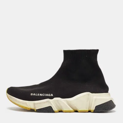 Pre-owned Balenciaga Black Knit Fabric Speed Trainer Slip On High Sneakers Size 36