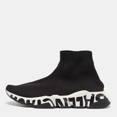 Pre-owned Balenciaga Black Knit Fabric Speed Trainer Slip On High Sneakers Size 39