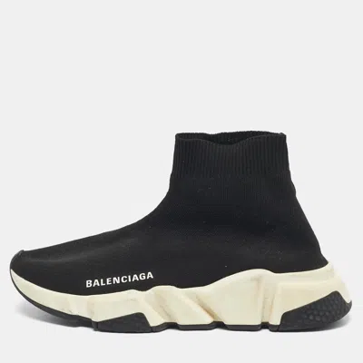 Pre-owned Balenciaga Black Knit Fabric Speed Trainer Slip On Sneakers Size 37