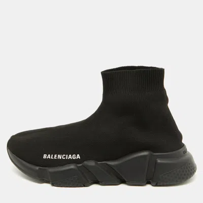 Pre-owned Balenciaga Black Knit Fabric Speed Trainer Slip On Sneakers Size 38