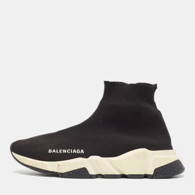 Pre-owned Balenciaga Black Knit Fabric Speed Trainer Sneakers Size 37