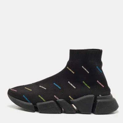 Pre-owned Balenciaga Black Knit Fabric Speed Trainer Sneakers Size 38