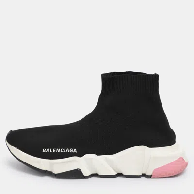 Pre-owned Balenciaga Black Knit Fabric Speed Trainer Sneakers Size 38