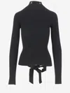 Balenciaga Black Lace-up Fitted Turtleneck Top In Black