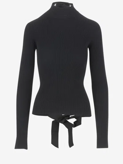 BALENCIAGA BLACK LACE-UP FITTED TURTLENECK TOP