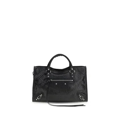 Balenciaga Le City Small Embellished Textured-leather Tote In Black