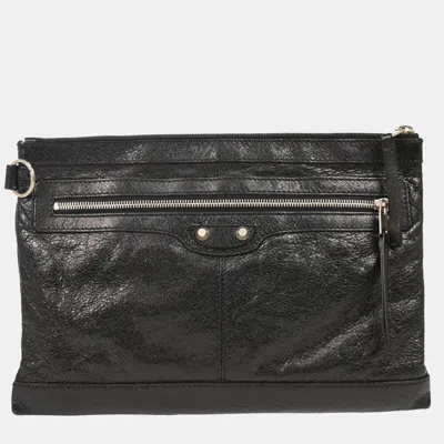 Pre-owned Balenciaga Black Lambskin Clip M Clutch Bag