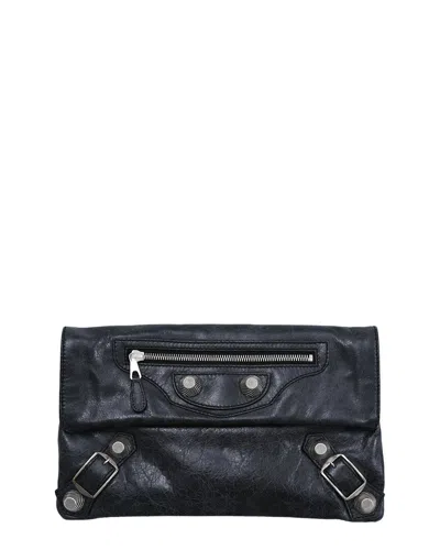 Balenciaga Black Lambskin Leather Giant 21 Silver Envelope Clutch Bag  (authentic Pre-loved)