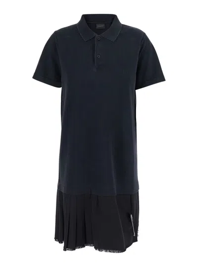 Balenciaga Black Layered Dress With Polo Shirt Style Collar And Safety Pin Detail In Cotton Woman
