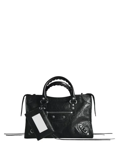Balenciaga Black Le City Small Satchel In Blue