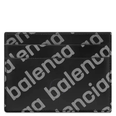 Balenciaga Black Leather All-over Logo Card Holder In Black/reflect Pr