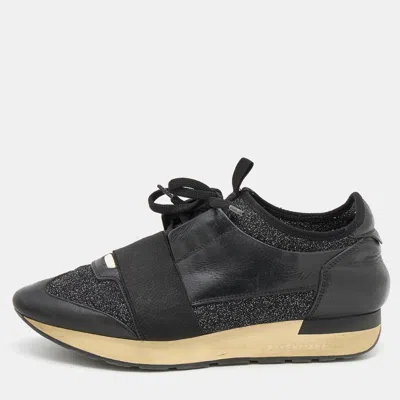 Pre-owned Balenciaga Black Leather And Fabric Race Runner Low Top Sneakers Size 39