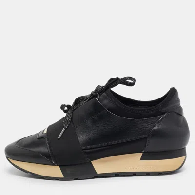 Pre-owned Balenciaga Black Leather And Fabric Race Runner Sneakers Size 37