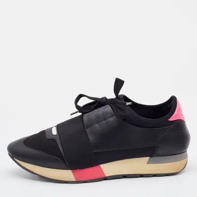 Pre-owned Balenciaga Black Leather And Knit Fabric Race Runner Sneakers Size 40