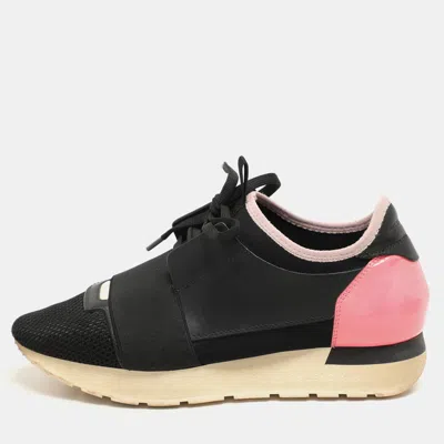 Pre-owned Balenciaga Black Leather And Mesh Race Runner Low Top Sneakers Size 36
