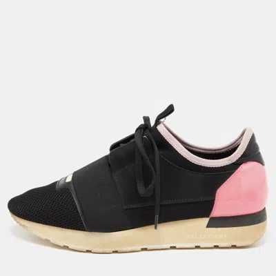 Pre-owned Balenciaga Black Leather And Mesh Race Runner Low Top Sneakers Size 39