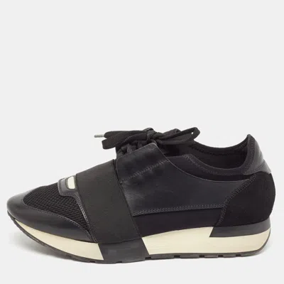 Pre-owned Balenciaga Black Leather And Mesh Race Runner Sneakers Size 38