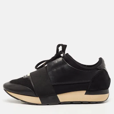 Pre-owned Balenciaga Black Leather And Mesh Race Runner Sneakers Size 38