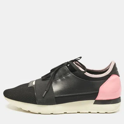 Pre-owned Balenciaga Black Leather And Mesh Race Runner Sneakers Size 42