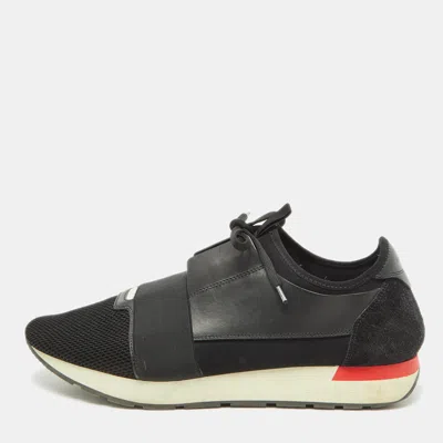 Pre-owned Balenciaga Black Leather And Mesh Race Runner Sneakers Size 45