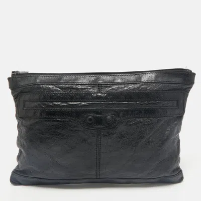 Pre-owned Balenciaga Black Leather Arena Classic Clip M Clutch