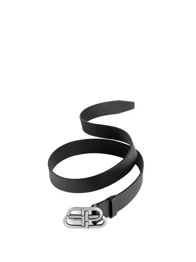 Balenciaga Black Leather Bb Belt