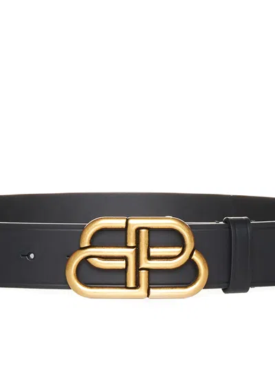 BALENCIAGA BLACK LEATHER BB LARGE BELT