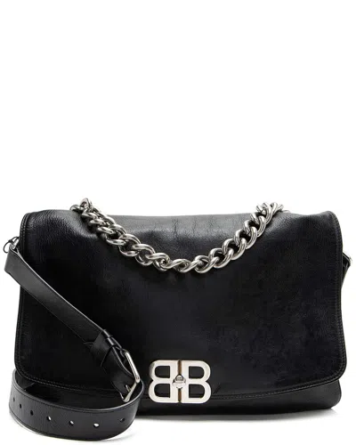 Balenciaga Black Leather Bb Soft Medium Shoulder Bag (authentic Pre-loved)