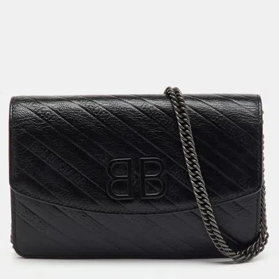 Pre-owned Balenciaga Black Leather Bb Wallet On Chain
