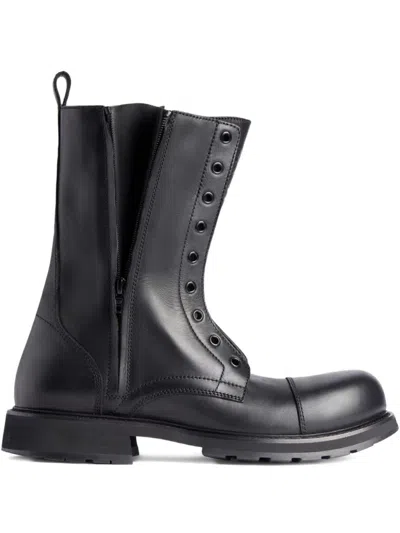 Balenciaga Rugged Leather Ankle Boots With Chunky Sole In Black