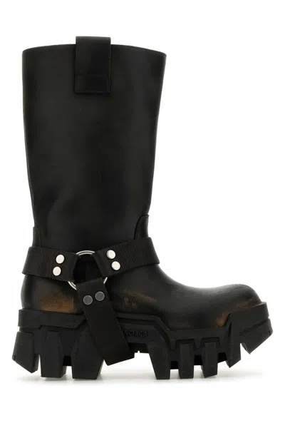 Balenciaga Black Leather Bulldozer Harness Ankle Boots With 8 Cm Plateau Heel