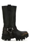Balenciaga Black Leather Bulldozer Harness Ankle Boots With 8 Cm Plateau Heel In Black
